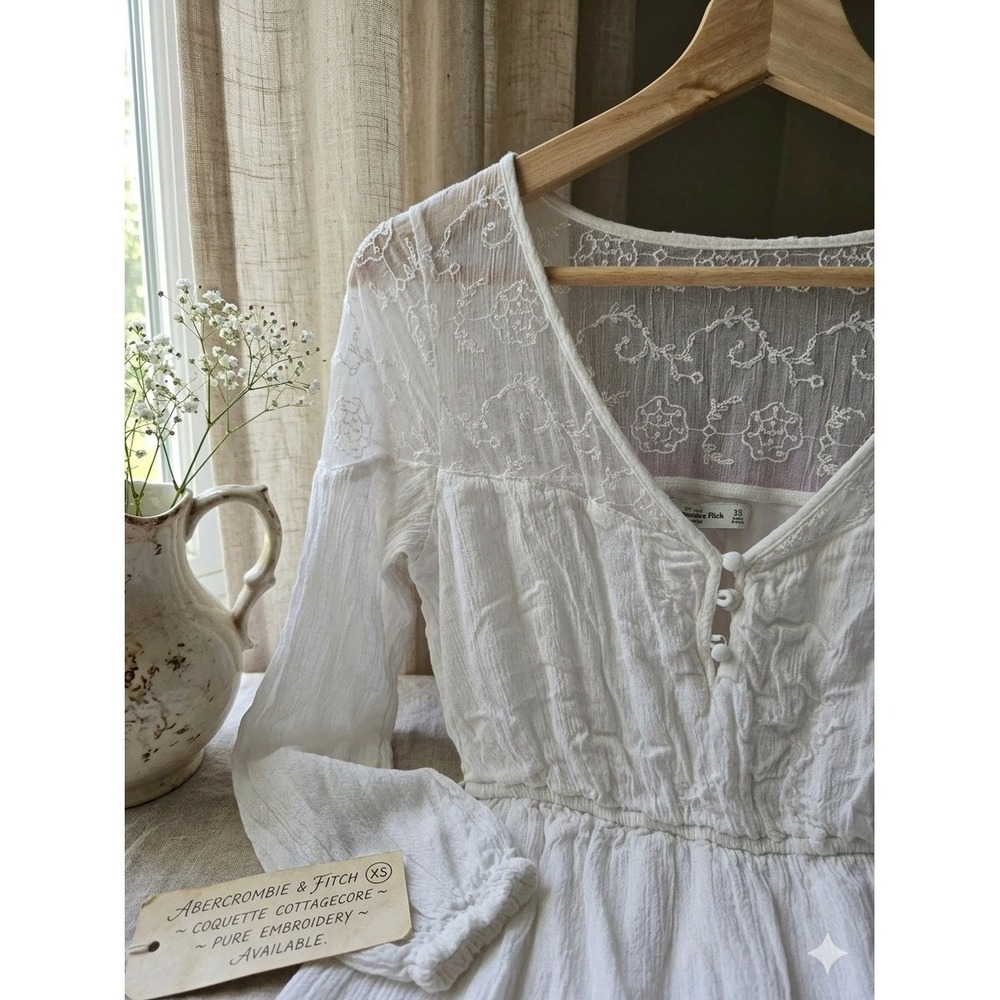 Abercrombie‎ & Fitch Coquette Boho Embroidered Mini Dress Women's XS White
